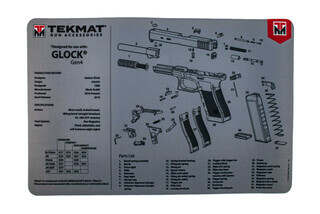 TekMat 17in handgun cleaning mat featuring an exploded view of the Glock Gen4 series of handguns dye sublimated graphic.